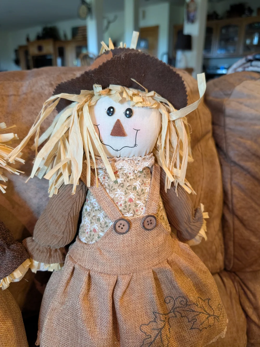 Pair of Rustic Fall Scarecrow Dolls - Neutral Brown & Tan